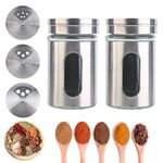 Yanuojie 2pcs Salt and Pepper Seasoning Shaker,Stainless Steel Cover,Durable Glass,with 3 Adjustable Pouring Holes,for Home Kitchens Camping Barbecues Restaurants Granular Seasoning