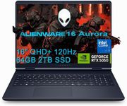 2025 Alienware 16 Aurora Gaming Laptop (16" QHD+ 120Hz, Intel 10-Core 7 240H, 64GB DDR5 RAM, 2TB SSD, NVIDIA GeForce RTX 5050 8GB), White Backlit Keyboard, Wi-Fi 7, Ethernet, Webcam, Win 11 Home
