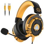 EKSA USB Gaming Headset - PC Headset with Detachable Noise Cancelling Microphone, 7.1 Surround Sound, USB/3.5MM Cable - Headphones with Mic for PC, PS4, PS5, Xbox, Switch, Computer, Laptop - Yellow