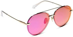 DIFF Lenox Designer Oversized Aviator Sunglasses for Women UV400 Polarized Protection, Gold + Sunset Mirror