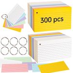 Ayuanb Studying Colorful Assorted Index Cards Colored Flashcards - 300 pcs Lined Index Cards 3 x 5 inch, Cue Cards for Study Perforated Pull-Out Cards with 6 Metal Binder Rings for Home Use,760g/pack