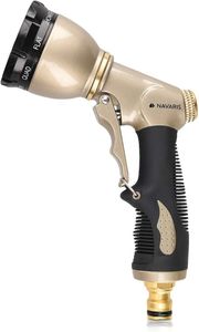 Navaris High Pressure Garden Hose Nozzle – 8-Way Metal Spray Gun for Lawn, Car, Plants