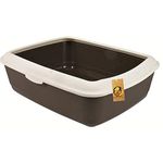 Foodie Puppies Rectangle Cat Litter Tray (56 x 46 x 17 cm) with Rim, Reduces Odor, Perfect Starter for Toilet Training Your Kitten and Puppies (Large, Brown)