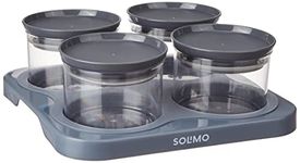 Amazon Brand - Solimo Airtight Plastic Storage Container Set, With 4 Containers (500ml) & Serving Tray, BPA Free, Grey