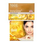 VLCC Gold Facial Kit, Bright & Glowing Skin - 60g and VLCC Insta Glow Gold Bleach - 30g | For Instant Fairness & Glowing Skin with Gold, and Turmeric