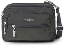 Baggallini Triple Zip Crossbody Travel Bag, Charcoal, One Size