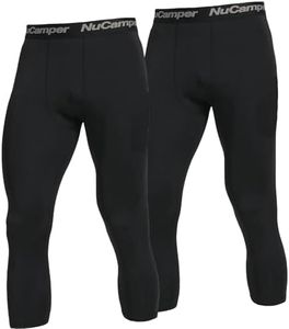 NuCamper Men's 3/4 Compression Pants Running Leggings Sports Tights Quick Dry Base Layer Bottoms for Basketball Workout