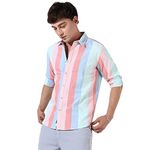 Campus Sutra Men's Multicolour Roman Striped Button Up Regular Fit Shirt for Casual Wear | Cotton Spread Collar Shirt Crafted with Regular Sleeve, Comfort Fit & High-Performance for Everyday Wear