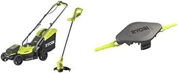 Ryobi 18V ONE+ Cordless Lawnmower and Grass Trimmer Kit (1 x 4.0Ah) & Double Serrated Blades Head for RAC155 Edger Black