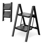 HBTower 2 Step Ladder, 2 Step Ladder Folding Step Stool for Adults, Small Step Stool Foldable Closet Step Stool Lightweight for Home Kitchen, 330 lbs Capacity with Anti-Slip Wide Pedal, Black