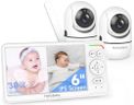 HelloBaby Baby Monitor with 2 Cameras, World First 6" IPS Split Screen, Double Cameras No WiFi, 30H Battery, 2-Way Audio, Pan-Tilt-Zoom, VOX Mode, Night Vision, 8 Lullabies, 1000ft Range