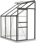 Outsunny 6' x 4' Aluminum Lean-to Greenhouse Polycarbonate Walk-in Garden Greenhouse with Adjustable Roof Vent, Rain Gutter and Sliding Door for Winter, Dark Grey