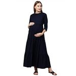 MomToBe Women's Rayon Maxi Solid Maternity Dress (1021mtbnblsolidd-l_Navy Blue_Large)