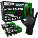 [200 Pack] SURESAFE Black Gloves Disposable, 5 Mil Nitrile Gloves Medium, All Purpose Latex Free Disposable Gloves, Food Grade Gloves, Mechanic Gloves, Cooking Gloves, Tattoo Gloves