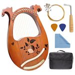 INKNOTE Lyre Harp, 16 Metal Strings Mahogany Lyre Harp with Tuning Wrench, 16 Pcs Spare String Set, Manual, Picks, Black Gig Bag for Instrument Kids Adult Professional Beginner Music Lovers Gift