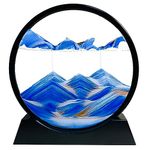 SANDCLE Moving Sand Art Picture Liquid Motion - Moving Sand Art Decor 3D Deep Sea Sandscape, Round Glass Frame Display Flowing Sand Relaxing Toy for Desktop Office Work Home(Blue, 7")