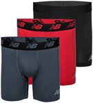 New Balance Men's 6" Boxer Brief Trunk Underpants Fly Front with Pouch Underwear 3-Pack, Black/Team Red/Thunder, Large