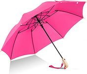 TaissBocco Cute Duck Wooden Handle Travel Umbrella Auto Open Compact And Lighter (Rose)