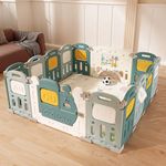 Baybee Train Kids Playpen for Babies | Foldable Baby Play Area Indoor Setup with Safety Lock, Writing Board & Double Knob | Portable Baby Activity Playards for Toddlers | Outdoor Play Pen for Kids for 0-5 Years (16 Panels)