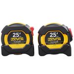 LEXIVON [2-Pack] 25Ft/7.5m Tape Measure, DuaLock & AutoLock | 1-Inch Wide Blade with Nylon Coating, Matte Finish White & Yellow Dual Sided Rule Print | Ft/Inch/Fractions/Metric (LX-204)
