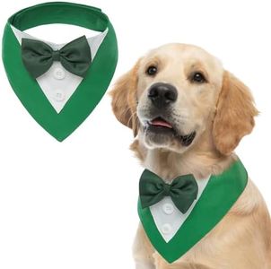 FUAMEY St.Patrick's Day Dog Tuxedo,Pet Green Collar Puppy Costume Adjustable Dog Bandana Cosplay Party Doggie Bibs,Irish Lucky Dress-Up Dog Bow Tie Green and White XL