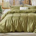 Bedsure 100% Stone Washed Cotton Duvet Cover King - Avocado Minimalist Cotton Duvet Cover Linen Like - 3 Pieces Plain Simple Bedding Set with 2 Pillow Shams (Avocado, King, 104"x90")