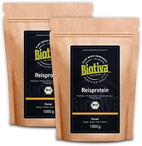 Protéine de riz Bio 80% 2kg (2x1000g) - source de protéine végétalienne - sans additifs - sans gluten, soja et lactose - Mis en bouteille et contrôlé en Allemagne - Biotiva