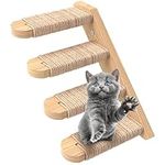 Skywin Cat Wall Steps - Solid Rubber Wood Cat Stairs Great for Scratching and Climbing - Easy to Install Wall Mounted Cat Shelves for Playful Cats (Wood, Right-Left)