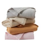 100% Cotton Waffle Weave Throw Blanket - Tan Waffle Weave Lightweight Summer Throw Blanket - 50x60in Prewashed Breathable, Woven Throw for Couch, Bed or Office (Oatmeal)