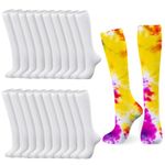 Breathffy 12 Pairs White Knee High Socks for Tie Dye Cotton Stripe Tube Outdoor Sport Socks Softball Soccer Socks over the Calf for Teen Boy Girl DIY