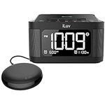 iLuv Time Shaker 6Q Wow Qi-Certified Fast 7.5/10W Wireless Charging Alarm Clock with Vibration Shaker, Dual Alarm, Bluetooth Speakers, FM Radio, Sleep Timer, 10-Level Dimmer, USB Charging Port