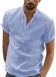 YAOBAOLE Mens Linen Henley Shirt Sh