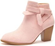 Carcuume Ankle Boots for Women,Wide Ankle Tie Knot,Side Zipper,Round Toe,Chunky Heels,Boots for Women,ABI2023-PINK-10