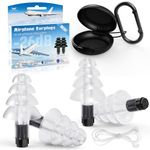 Ear Plugs for Airplane Pressure Relief, 2 Pairs Adults Silicone Reusable Airplane Earplugs 26dB, with Silicone Connector Cord, Travel Essentials for Flying, Ear Protection Earplugs for Plane,Moto