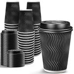 Ginkgo 100 Pack 12 oz Disposable Coffee Cups with Lids, Paper to-Go Coffee Cups Suitable for Hot Chocolate, Cocoa and Hot Tea Drinks - Perfect Coffee Bar Accessories