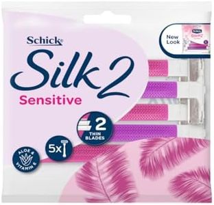 Schick - Silk 2 for Women | Sensitive | Disposable Razors | 5 Pack | 2 Blade Razor | Twin Blade Disposable Razors | Aloe | Vitamin E