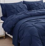 Twin Comforter Set Kids - 5 Pieces Pintuck Twin Bed in A Bag, Pinch Pleat Twin Bedding Sets with Comforters, Sheets, Pillowcases & Shams - Navy