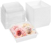 Ocmoiy 100 Pack Paper Charcuterie Boxes with Clear Secure Lids, 5 inches White Square Disposable Food Containers Bakery Boxes for Sandwich, Slice Cake, Cookies, Hot Cocoa Bombs, Strawberries