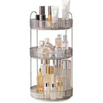 CESTATIVO Makeup Organiser for Vanity, 360° Rotating Bathroom Organiser Countertop, High-Capacity Skincare Organiser, Spinning Cosmetics Organiser for Vanity Dresser Bathroom (3 Tiers, Grey)