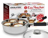 ExcelSteel Non Stick Easy Use Rust Resistant Home Kitchen Breakfast Brunch Induction Cooktop Egg Poacher, 4 Cup, Gold Tone