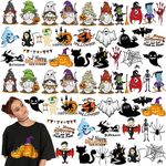 Qeeenar 60 Pcs Halloween Iron on Heat Transfer Stickers Halloween Iron on Patches Gnome Pumpkin Ghost Witch Iron on Decals Halloween Iron on Vinyl Designs for T Shirt Pillow Cover DIY