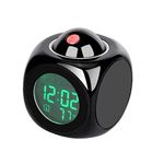 Sadgi Digital LCD Display Colorful Voice Projection Alarm Clock Weather Station LED with Temperature Wake Up Projector Clocks Without Battery - Black