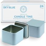Hearts & Crafts Sky Blue Square Candle Tins 8 oz with Lids - 24-Pack of Bulk Candle Jars for Making Candles, Arts & Crafts, Storage, Gifts, and More - Empty Candle Jars with Lids