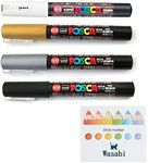 Uni Posca Paint Marker Extra Fine (0.7mm) SPECIAL SET!! - WHITE / GOLD / SILVER / BLACK, & Wasabi Sticky note