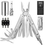 SHALL Multi Tool, 18-in-1 Multitool Pliers, Stainless Steel Multi-Tool Pocket Knife w/Screwdriver Bit & Universal Socket, Self-Locking Multipurpose Tool w/Sheath for Camping Fishing Survival Hunting