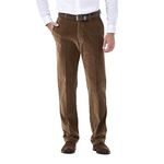 Haggar Men's 21 Wale Stretch Corduroy Expandable Waist Classic Fit Plain Front Casual Pants, Camel, 38W 34L UK