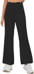 UK loees Girls Flare Pants Kids High Waisted Button Casual Yoga Bootcut Pants Bell Bottoms with Multiple Pockets Black