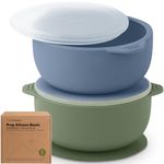 KeaBabies 2-Pack Baby Bowls with Suctions, Lids - Silicone Suction Bowls for Baby Boy, Girl, Toddlers Suction Bowls, Kids Bowl, Silicone Bowls for Baby Food, BPA-Free, Dishwasher Safe (Slate)