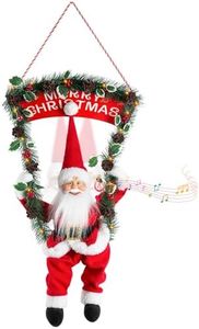 Christmas Animated Santa Claus Decoration, Talking Santa 33inch Animatronics Hanging Plush Decor with LED Light Wreath, Christmas Sign, Head Move, Xmas Collectible Figure Gift for Indoor, Wall, Door