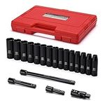 MIXPOWER 1/2-Inch Drive Deep Impact Socket Set, CR-V, Metric Size 10-24mm, 6 Point, Perfect for Home, Mechanic and Repair Project, 19-Piece Sockets Set with Extension Bar and Universal Joints.